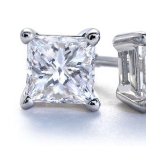 Isaac Mizrahi Princess cut diamond stud double prong silver earring